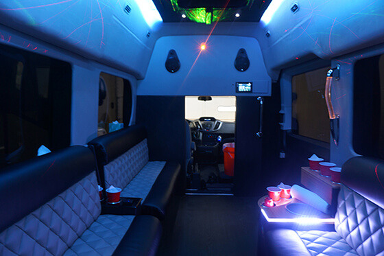 Party van with built-in bars